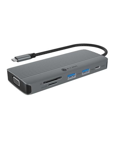 ICY BOX USB-C Docking Station (10-in-1) mit 1x HDMI (4k 60 Hz), 1xVGA (2k 60 Hz), 3X USB-A, 1x USB-C, SD/microSD Kartenleser, Gigabit Ethernet, 100W Power Delivery, Aluminiumgehäuse, IB-DK4040a-CPD von ICY BOX