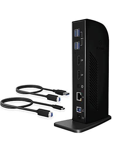 ICY BOX USB-C Docking Station (11-in-1) für 2 Monitore (2x DisplayPort), 4K 60Hz, 6-fach USB 3.0 HUB, Gigabit Ethernet, Audio, Schwarz, IB-DK2242AC von ICY BOX