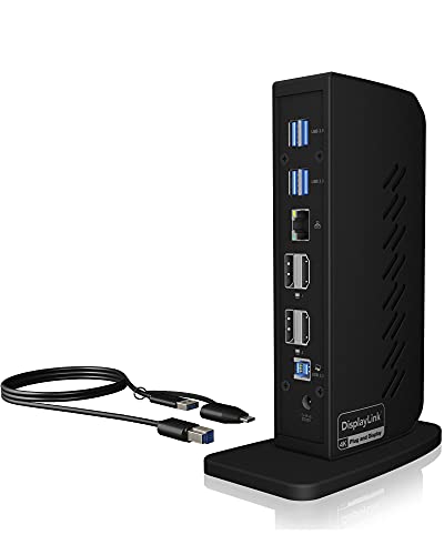 ICY BOX USB-C Docking Station (11-in-1) für 2 Monitore (2x HDMI / 2x DP), 4K 60Hz, 6-fach USB 3.0 HUB, Gigabit Ethernet, Audio, Schwarz, IB-DK2252AC von ICY BOX