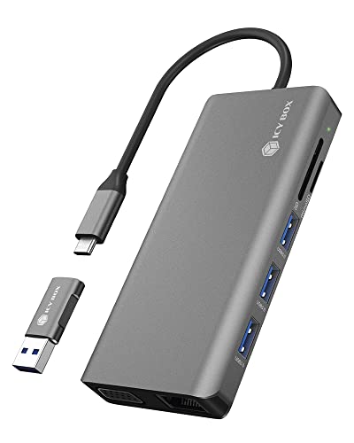 ICY BOX USB-C Docking Station (12-in-1) für 3 Monitore (2x HDMI & 1x VGA), 4-fach USB 3.0 HUB, 100W Power Delivery, Gigabit Ethernet, Kartenleser, IB-DK4070-CPD von ICY BOX