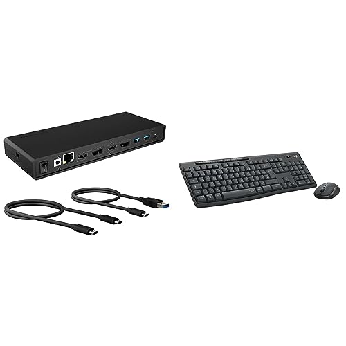 ICY BOX USB-C Docking Station (14-in-1) für 2 Monitore & Logitech MK295 kabelloses Tastatur-Maus-Set mit SilentTouch-Technologie, Shortcut-Tasten von ICY BOX