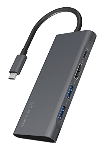 ICY BOX USB-C Docking Station (4-in-1) mit HDMI (4k 60Hz), 3-fach USB 3.0 HUB, 60W Power Delivery, Aluminium, Grau für Laptop, MacBook, iPad Pro oder Android Tablet/Smartphone von ICY BOX