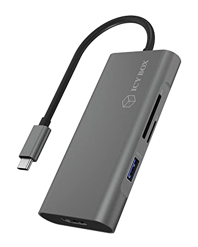 ICY BOX USB-C Docking Station (7-in-1) für Laptop, MacBook und Tablet, 1x HDMI, 3-fach USB 3.0 HUB, 100W Power Delivery, Kartenleser, Aluminium, Anthrazit von ICY BOX