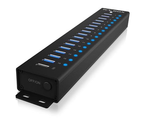 ICY BOX USB HUB (17 Ports) 16x USB & 1x USB Laden, USB 3.2 Gen 1 (5 Gbit/s pro Port), mit 96W Netzteil, USB-A, Aluminium, IB-HUB1717-U3 von ICY BOX