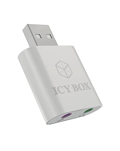 Icy Box IB-AC527 Externe USB-Soundkarte / USB zu Kopfhörer & Mikrofon (2x 3,5 mm) Adapter, Aluminiumgehäuse (silber) von ICY BOX