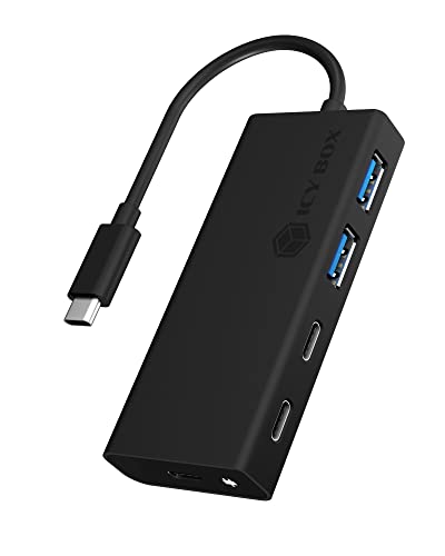 Icy Box USB Hub mit USB-C Stecker und Power Delivery, USB 3.0, integriertes Kabel, aluminium, PD 60 Watt, schwarz von ICY BOX