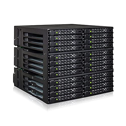 ICY DOCK ToughArmor MB924IP-B - 24-Bay SATA/SAS Hot Swap Wechselrahmen Backplane-Modul für 2,5" SSD/HDD via 6X MiniSAS HD in 3X 5,25" Schacht Vollmetall schwarz von ICY DOCK