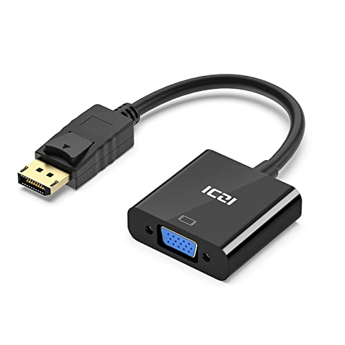 ICZI DP auf VGA Adapter 1080P DisplayPort zu VGA Konverter mit vergoldeten Kontakten, DP-Stecker auf VGA-Buchse für Bildschirme HDTV Projektoren usw. Schwarz von ICZI