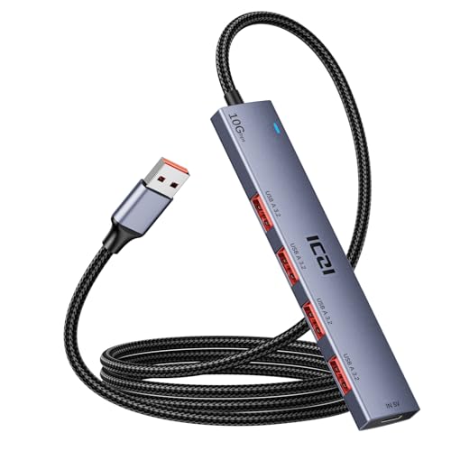 ICZI USB Hub 3.2 Verteiler Erweiterung 4 Port 10Gbps USB 3.2 Gen 2 Adapter mit 120cm Langen Kabeln für Mac Mini, iMac, Laptop, Desktop, Computer von ICZI