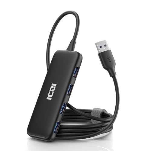 ICZI USB 3.0 Hub 4 Port USB Verteiler Multi Splitter 120cm mit Netzteil für MacBook, iMac, Surface Pro, Mac Mini, XPS. von ICZI