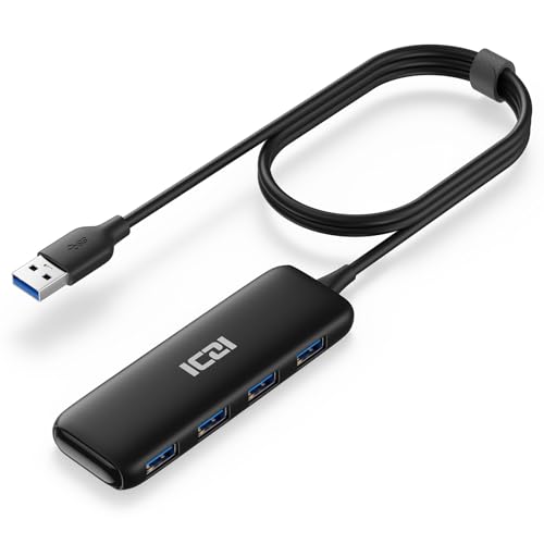 ICZI USB Hub, USB Verteiler Splitter USB Hub 3.0 4 Port mit verlängertem 120CM Kabel und Micro USB Stromanschluss für MacBook Pro, iMac, Surface Pro, Mac Mini usw. von ICZI