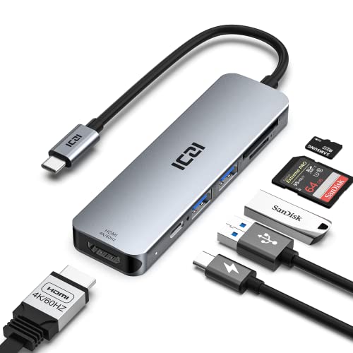 USB C Hub, USB-C Hub 4K@60Hz HDMI, ICZI 6-in-1 USB C auf HDMI USB C Adapter mit HDMI, 2 USB 3.0 Ports, SD/TF Kartenleser, 100W USB-C PD USB Hub für Mac/MacBook Pro/Air Laptops und mehr von ICZI