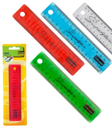 4x Superflex-Lineal 15cm biegsam bruchsicher/Farbe: 1x gelb, klar, türkis, rot von IDENA
