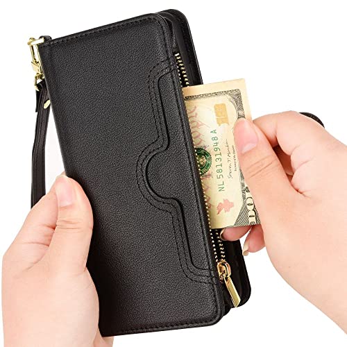 IDEWEI Hülle für Oneplus Nord 2 5G,Leder Handyhülle für Oneplus Nord 2 5G,Retro magnetischer Telefonkasten [Mit 6 Card Slots und 1 Wallet mit Reißverschluss Tasche] Leder Fall für Oneplus Nord 2 5G von IDEWEI