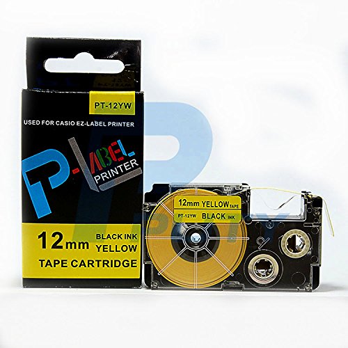 Etikettenband für Casio EZ-Label Drucker, 12 mm, 12 mm Schwarz auf Gelb von IDIK