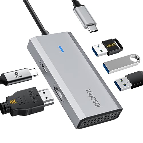 5P-SV USB C Hub, iDsonix 5 in 1 Aluminium USB C Hub Docking Station mit 4K HDMI Adapter, 60W PD, USB 3.0 Anschluss, USB C Hub kompatibel für MacBook Air/Pro, iPad, HP, Dell (Silber) von IDSONIX SMART INTERACTIVE
