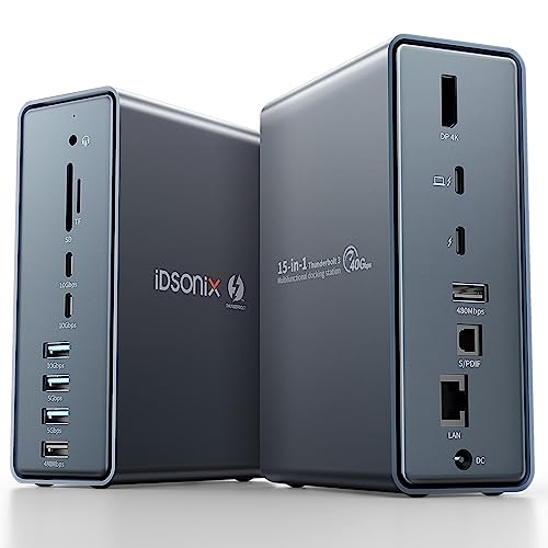 Docking Station Thunderbolt 3, iDsonix 15 in 1 USB C Dock Hub für MacBook Pro, 2*USB C(10 Gbps), 6 USB A, Ethernet, Audio, SD/TF Slot, DP, USB C zu C Kabel für Laptop von IDSONIX SMART INTERACTIVE