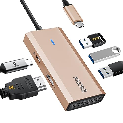 IDPW-5P-RG USB C Hub, iDsonix 5 in 1 Aluminium USB C Hub Docking Station mit 4K HDMI Adapter, 60W PD, USB 3.0 Anschluss, USB C Hub kompatibel für MacBook Air/Pro, iPad, HP, Dell (Roségold) von IDSONIX SMART INTERACTIVE