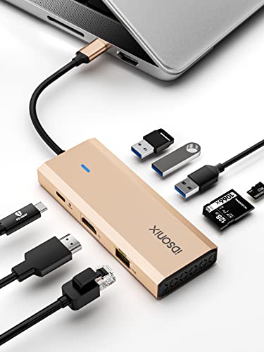 USB C Hub, iDsonix 8 in 1 USB C Hub Aluminium Multiport Adapter, USB C Docking Station mit HDMI 4K@60Hz, PD 100W, 1Gigabit Ethernet, SD/TF Kartenleser für MacBook Air/Pro iPad Dell/Hp Laptop Roségold von IDSONIX SMART INTERACTIVE