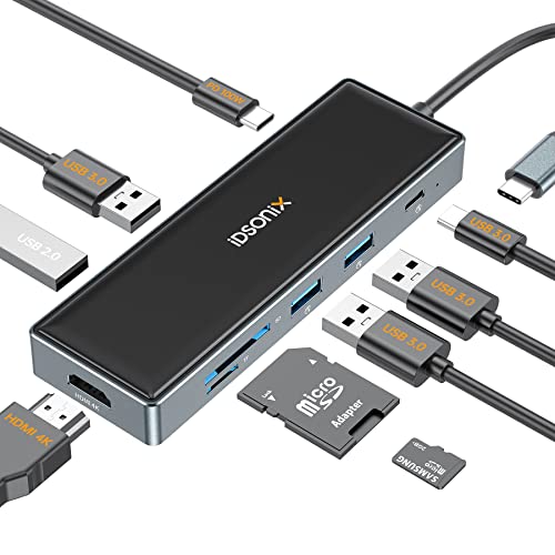 iDsonix USB C Docking Station, 9 in 1 USB C Dock 4K HDMI, PD 100W, 3 USB-A 3.0 5Gpbs, USB-C 3.0, TF/SD Kartenleser, USB C Hub Multiport Adapter für Dell/HP/Surface/Lenovo Type c Laptop und mehr von IDSONIX SMART INTERACTIVE