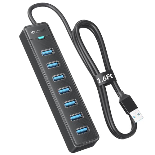 iDsonix USB Hub 3.0, 7 Ports USB Hub [0.5m] USB Verteiler Multiport Adapter USB Splitter 5Gbps Data for PC, Laptop, USB Flash Drives, Mobile HDD, and More von IDSONIX SMART INTERACTIVE