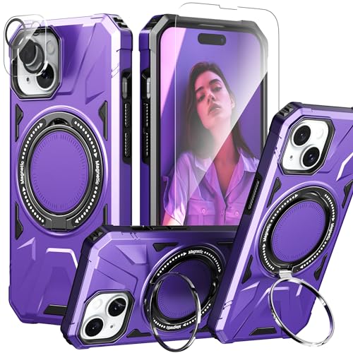 IDYStar Schutzhülle für iPhone 15, mit Displayschutzfolie, 360°-Ring-Halterung und Kameraobjektivschutz, zweilagig, schützend, langlebig, magnetisch, strapazierfähig, harte Polycarbonat-Hülle, Violett IDYStar Schutzhülle für iPhone 15, mit Displayschutzfolie, 360°-Ring-Halterung und Kameraobjektivschutz, zweilagig, schützend, langlebig, magnetisch, strapazierfähig, harte Polycarbonat-Hülle, Violett von IDYStar