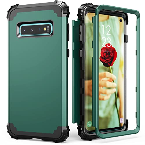 IDweel Schutzhülle für Galaxy S10, für Galaxy S10, für Damen und Herren, 3-in-1, stoßfest, schlank, Hybrid-Schutz, harte Polycarbonat-Hülle, weiches Silikon, robust, Ganzkörperhülle, Graphitgrün von IDweel