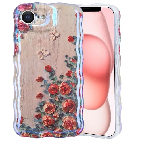IDweel Schutzhülle für iPhone 16e, luxuriöses buntes Retro-Ölgemälde, Blumendruck, glänzendes Muster, niedlich, gewellter Rand, exquisite Handyhülle, stilvoll, stabile TPU-Schutzhülle für Mädchen und IDweel Schutzhülle für iPhone 16e, luxuriöses buntes Retro-Ölgemälde, Blumendruck, glänzendes Muster, niedlich, gewellter Rand, exquisite Handyhülle, stilvoll, stabile TPU-Schutzhülle für Mädchen und von IDweel