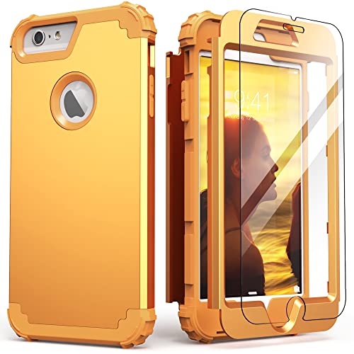 IDweel iPhone 6S Plus Hülle mit Displayschutzfolie (gehärtetes Glas), iPhone 6 Plus Hülle, 3-in-1 stoßfest, schmal, strapazierfähig, harte PC-Abdeckung, weiches Silikon, Sonnenuhr, Gelb von IDweel