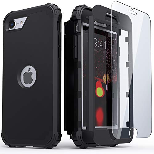IDweel iPhone SE 2020 Hülle mit Displayschutzfolie aus gehärtetem Glas, iPhone SE 3 Hülle (3. 2022), 3-in-1 Stoßdämpfung, schlank, strapazierfähig, harte PC-Abdeckung, robuste Hülle, schwarz von IDweel