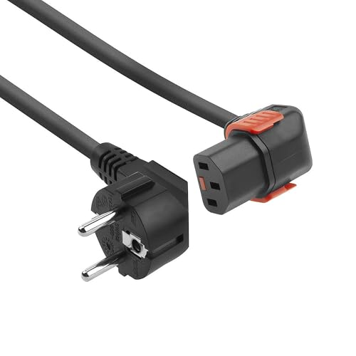 C13 IEC Lock+ Netzkabel gewinkelt, Kaltgerätekabel 1 Meter, C13 Buchse nach CEE 7/7 Stecker – AK5255 von IEC Lock