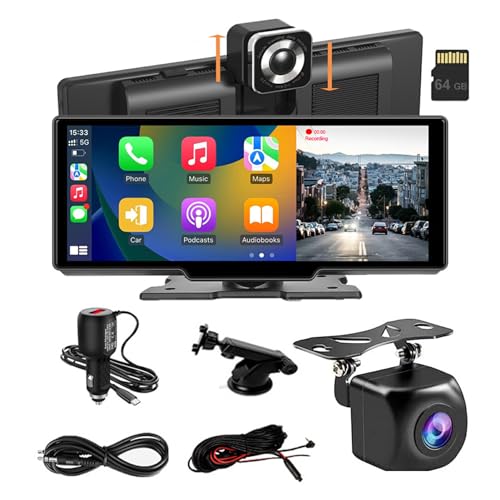 IEEDFJKK ABS Tragbarer 10,26 Zoll HD IPS Touchscreen Autoradio Radiomonitor Car Play Wireless Android Auto Wireless Praktisch, 64 GB von IEEDFJKK