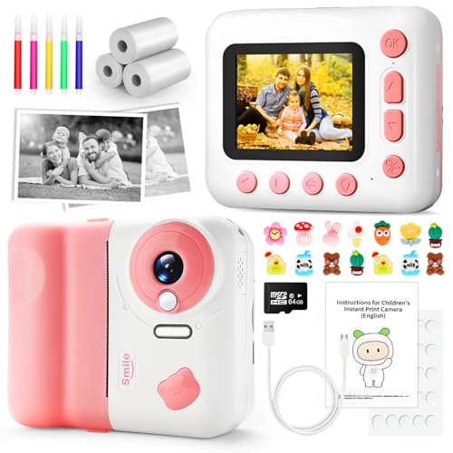 IEEILULU Sofortbildkamera Kinder, Kinderkamera Sofortbildkamera 1080P, 2,4 Zoll Kamera Kinder Sofortdruck mit 64G Karte & 3 Rollen Druckpapier, Kinder Kamera Geschenk für Kinder 3-12 Jahren von IEEILULU