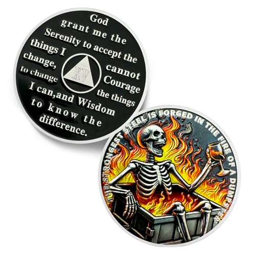 Dumpster Fire Skull 15 Year Nüchternheitsmünze – The Strongest Steel is Forged AA Coins – Recovery Addiction NA AA Chips and Medallions – Celebrate Clean Narcotics Alcoholics Anonyme Gifts for Men von IELCJJ