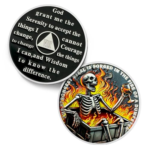 Dumpster Fire Skull 8 Year Nüchternheitsmünze - The Strongest Steel is Forged AA Coins - Recovery Addiction NA AA Chips and Medallions - Celebrate Clean Narcotics Alcoholics Anonyme Gifts for Men von IELCJJ