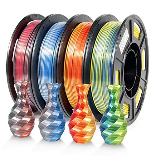 IEMAI 3D-Drucker-Filament-PLA-Set, zweifarbiges Seiden-PLA-Filament-Set, Filament PLA 250 g x 4 Spule, Gold Rot/Blau Silber/Rot Silber/Blau Gelb, PLA-Filament 1,75 mm, Maßgenauigkeit +/-0,02 mm von IEMAI