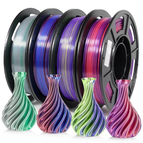 IEMAI Filament 1.75 PLA, Zweifarbig PLA Filament 1.75mm, Seide PLA 3D Drucker Filament, 4x250g/Spule, PLA Rot&Blau/Grün&Silbrig/Lila&Rot/Lila&Gelb von IEMAI