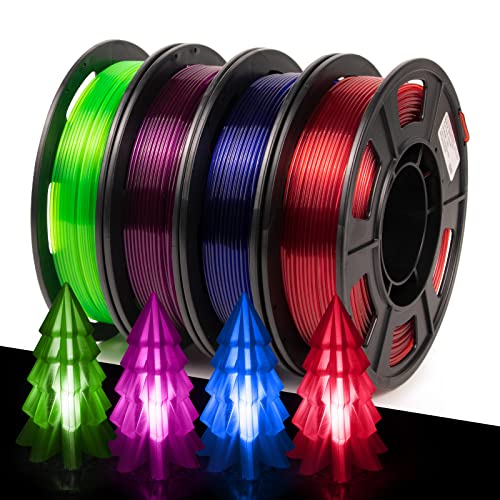IEMAI PETG Filament 1.75 mm, Transparent Red/Blue/Purple/Fluorescent Green Filament 1.75 PETG Bundle, 3D Printer Filament Set, 250 g Spool x 4 (PETG Filament) von IEMAI
