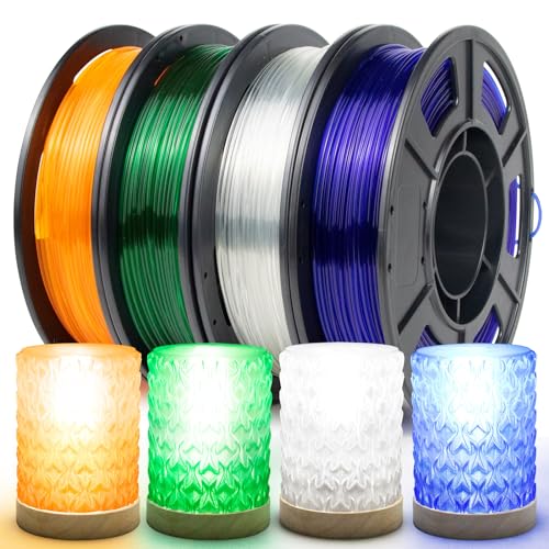 IEMAI Transparent PLA Filament 1,75mm, Transparent/Blau/Grün/Orange/Filament 1,75 PLA Bundle, 3D Drucker Filament Set, 3D Drucker PLA Materialien, 250g Spule 4 Pack (PLA) von IEMAI