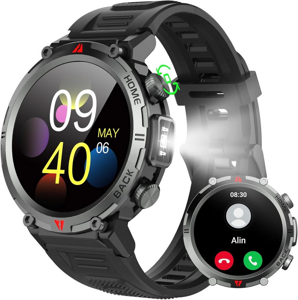 IFMDA Fur Herren Damen mit Telefonfunktion LCD Sports Smartwatch (1.45 Zoll, Andriod iOS), mit 300 mAh Heart Rate Sleep Blutsauerstoff Monitor Schrittzähler von IFMDA
