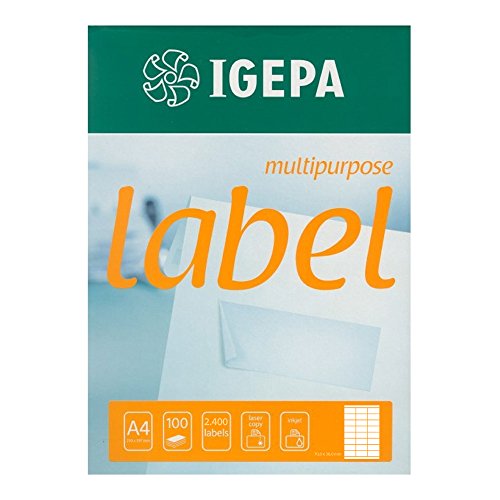 Vielzweck und Adress Etiketten 70 x 36 mm - 100 Blatt á 24 Labels - 2.400 Stück - IGEPA Premium Aufkleber für Laser- und Inkjetdrucker sowie Kopiergerät von IGEPA