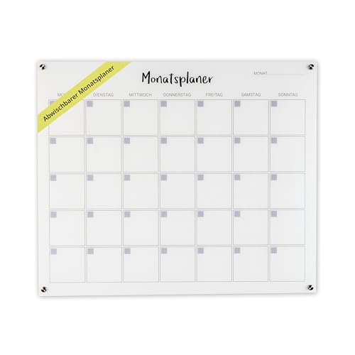 Monatsplaner Acryl - beschreibbar & abwischbar - Wandplaner und Familienplaner mit Abstandshaltern - ideale Haushalts- und Planungstafel für Eltern - Wandkalender – Größe: 50x38 cm – Weiß Monatsplaner Acryl - beschreibbar & abwischbar - Wandplaner und Familienplaner mit Abstandshaltern - ideale Haushalts- und Planungstafel für Eltern - Wandkalender – Größe: 50x38 cm – Weiß von IH Engineering BV