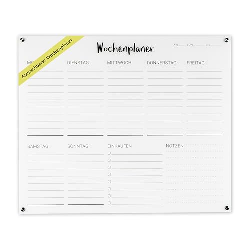 Wochenplaner Acryl - beschreibbar & abwischbar - Wandplaner und Familienplaner mit Abstandshaltern - ideale Haushalts- und Planungstafel für Eltern - Wandkalender – Größe: 50x38 cm – Weiß Wochenplaner Acryl - beschreibbar & abwischbar - Wandplaner und Familienplaner mit Abstandshaltern - ideale Haushalts- und Planungstafel für Eltern - Wandkalender – Größe: 50x38 cm – Weiß von IH Engineering BV