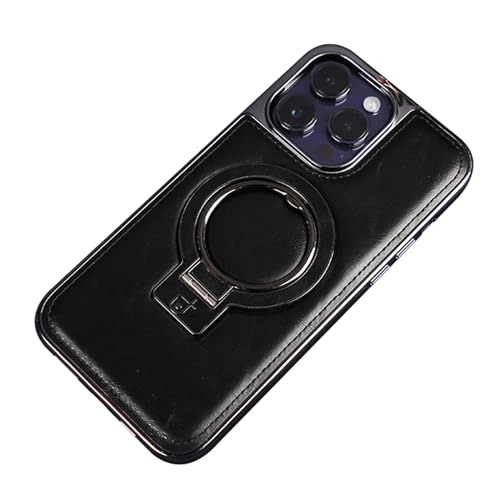 IHAOHAO Leather Case for iPhone 15Pro Max/15 Pro/15 Adjustable Metal Ring Holder Stand Supports Wireless Charging Phone Cover Luxury (Black,15 Pro Max) von IHAOHAO