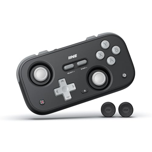 IINE Retro Pocket Kabelloser Gamecontroller, Kompakter Wireless-Controller mit Hall-Effekt-Joysticks, Anpassbaren Tasten, 1000Hz-Abtastrate – Kompatibel mit PC/Mobilgeräten/Steam Deck/Tablet (Schwarz) von IINE