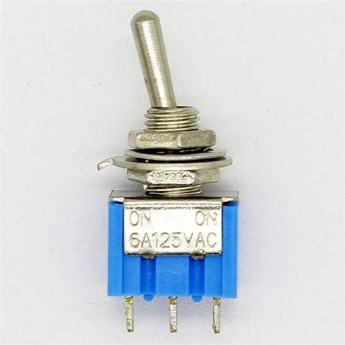 10 Stück blaue Mini MTS-102 3-Pin SPDT ON-ON 6A 125VAC Miniatur-Kippschalter von IJEKINNE