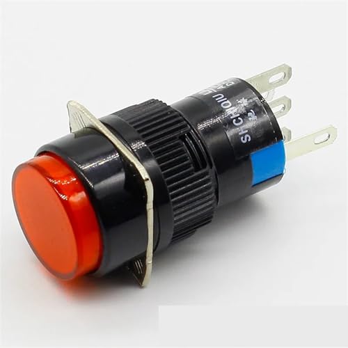 16mm DC 6V 12V 24V 220V LED Druckschalter Blau Grün Rot Gelb Weiß Lampe Momentary Push Button Auto Reset 1Stk (Color : Red, Size : 6(6.3) V) von IJEKINNE