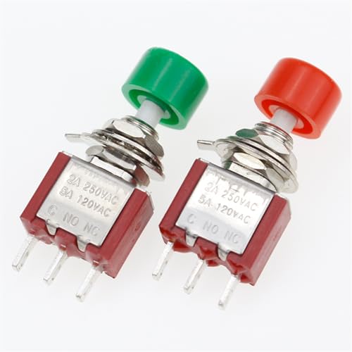 3Pin C-NO-NC 6mm Mini Momentary Automatische Rückkehr Druckschalter EIN-(EIN) 2A 250VAC/5A 120VAC Kippschalter 5Pcs (Color : Red) von IJEKINNE