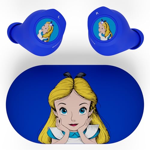Disney Alice im Wunderland Bluetooth-Ohrhörer mit Ladehülle, kabellose Kopfhörer mit integriertem Mikrofon + bis zu 30 Stunden Spielzeit, Alice im Wunderland, Geschenke für Damen, Herren, alle Fans von IJOY