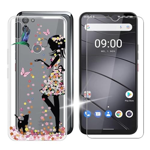 IJTYHF Gehärtetes Glas Schutzfolie Glass + Hülle Schutzhülle für Gigaset GS5 Lite (6.30") Transparent Silikon Flexibel Weich TPU Handyhülle Tasche Case Cover -Katze und Mädchen von IJTYHF